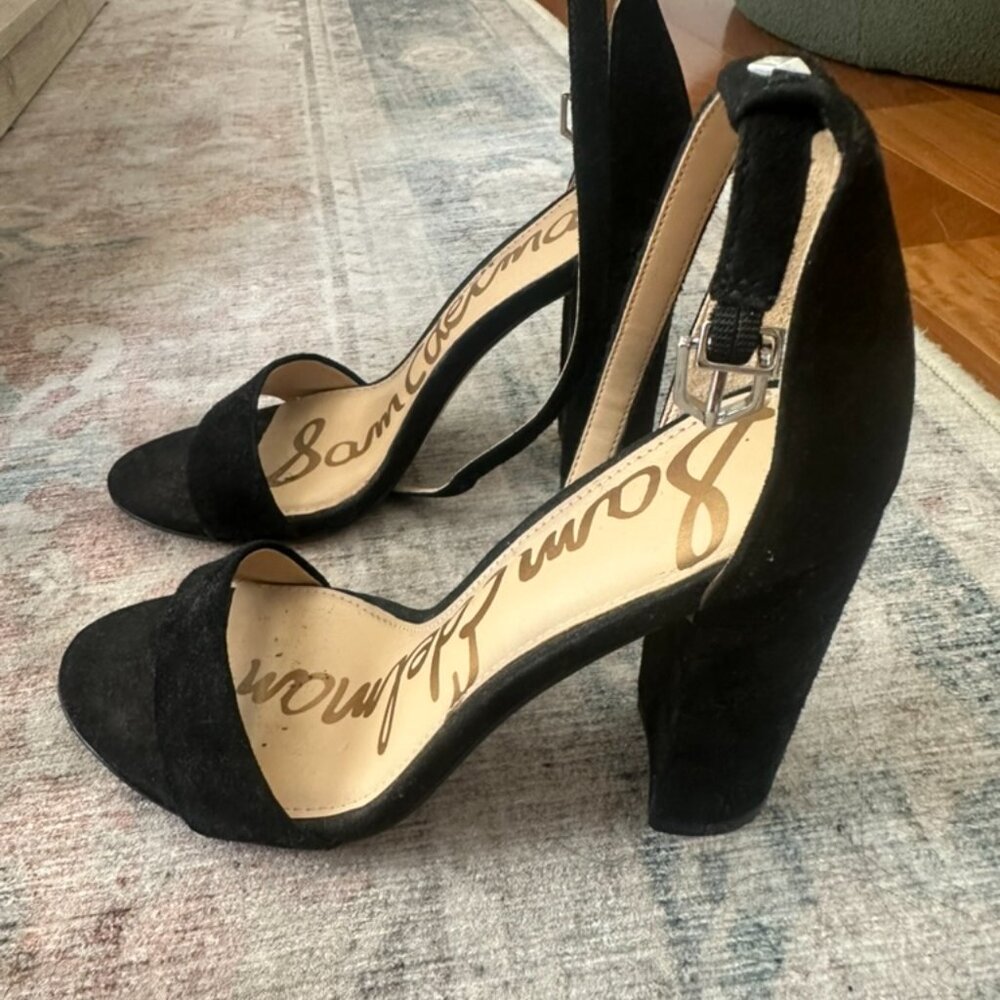 Sam Edelman Black Suede Ankle Strap Block Heel Sandals Size [35]